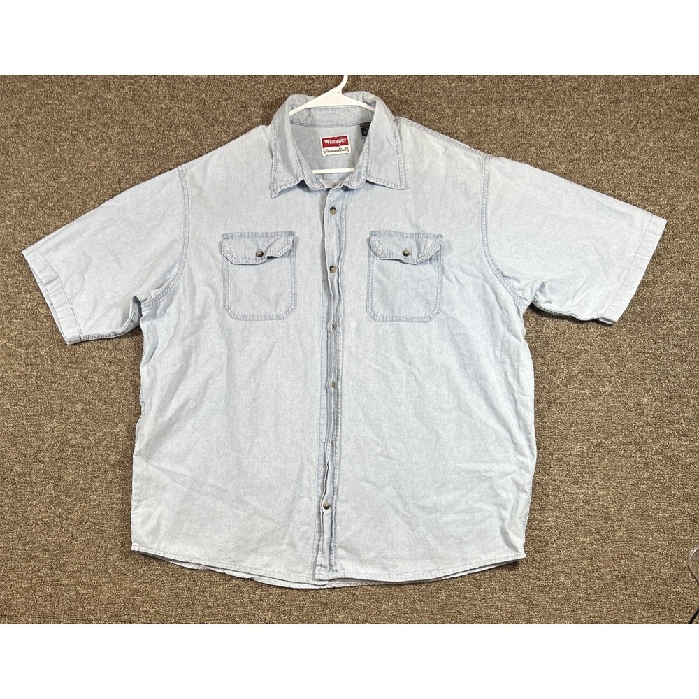 Wrangler Mens Premium Quality 100% Cotton 2XL Short Sleeve Button Up Shirt Denim